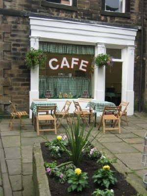 View of cafe ready for filming July 08